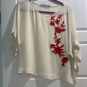 Zara size small cream and red floral top